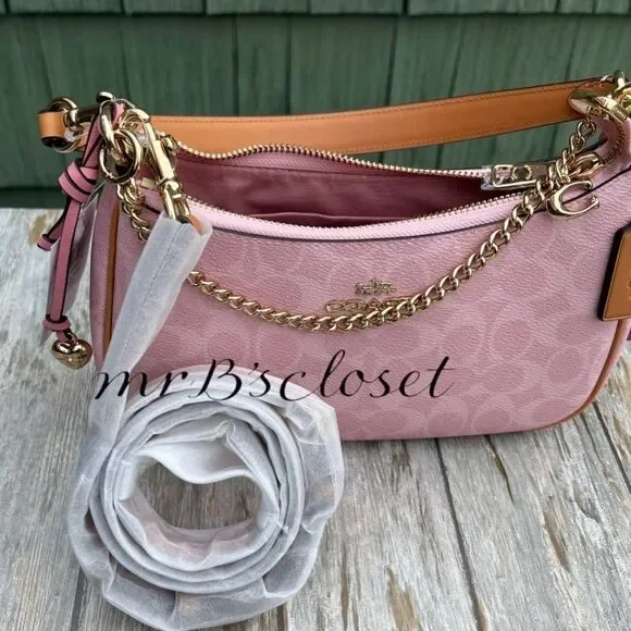 Coach Teri Shoulder Bag In Signature Canvas With Charms Powder Pink Purse - Picture 5 of 8